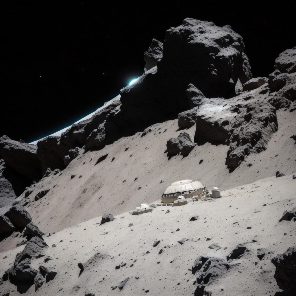 A colonized comet with a long abandoned reception center above underground facility (AI art)
