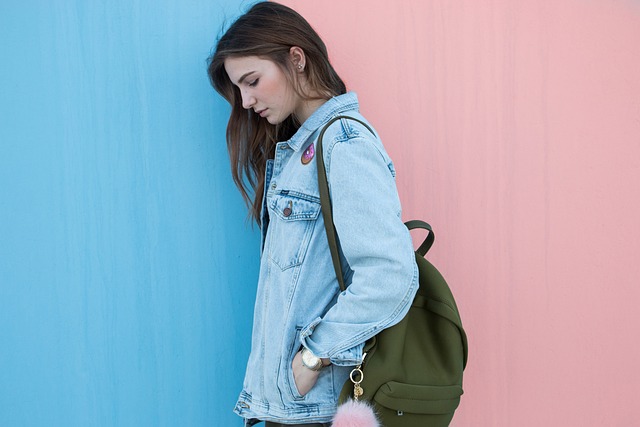 Woman Brunette Denim Jacket Fashion